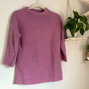 🩷LANDS END ORCHID MAUVE PINK RIBBED FUNNEL NECK 3/4 SLEEVE SWEATER SIZE SMALL